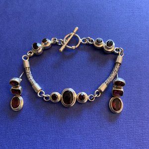 STERLING SILVER & GARNET BRACELET & EARRINGS